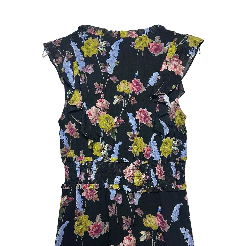 PAIGE Katharina Sleeveless Silk Chiffon Midi Dress Black‎ Floral Smocked Waist S - Picture 6 of 14